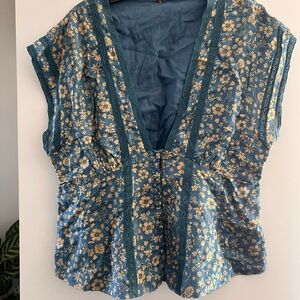Free People Blue Floral Blouse